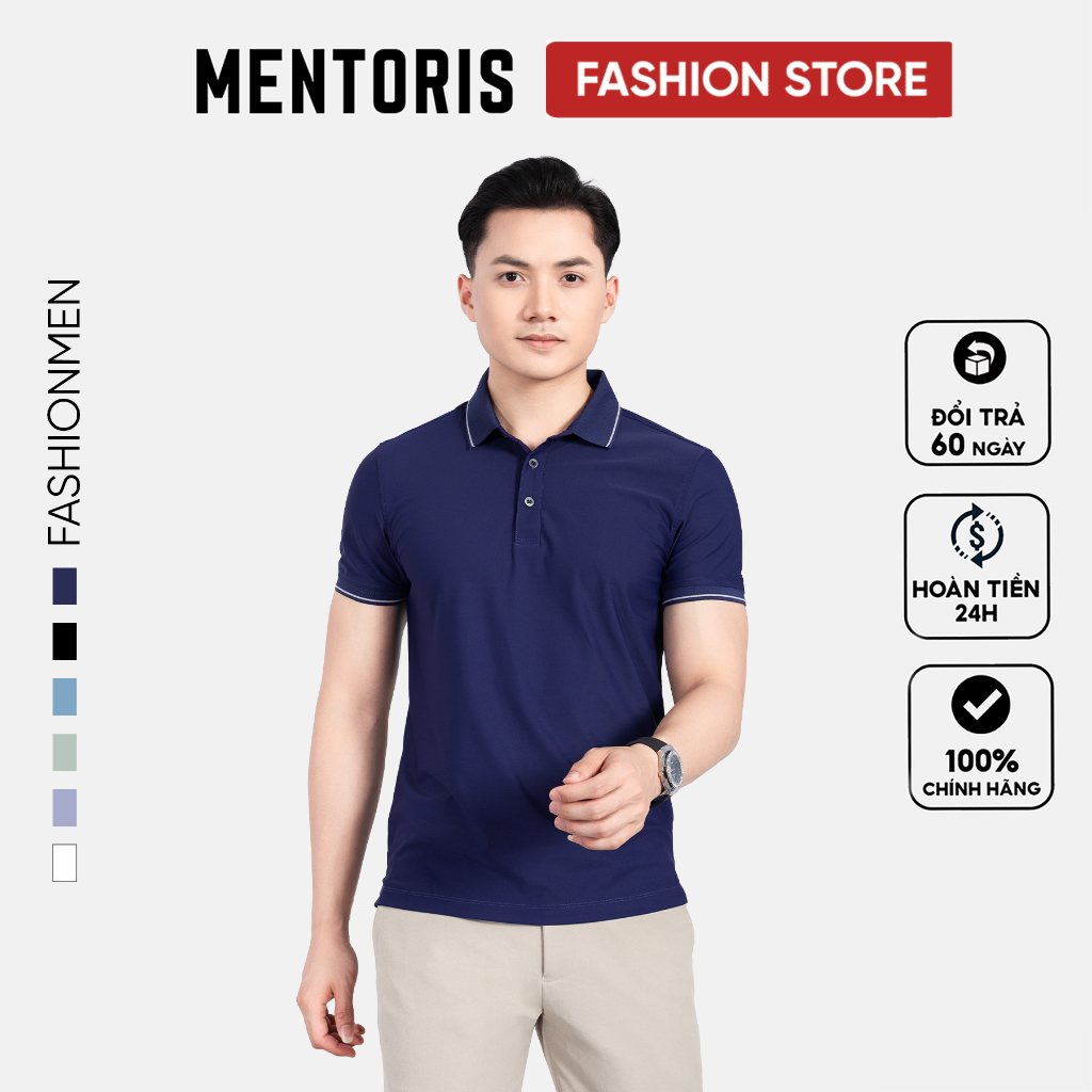 Áo Polo Nam MENTORIS - Vải Mát Mịn, Thoáng Mát, Cổ Kẻ Sọc, Form Regular Fit, Nhiều Màu, MPS218R