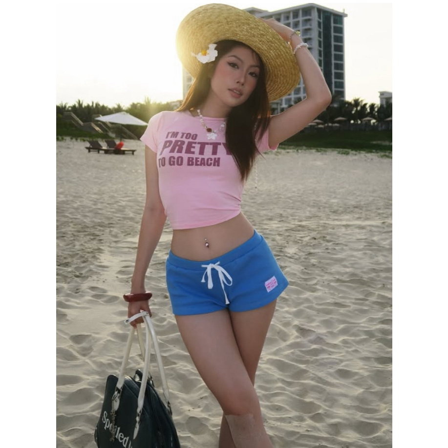 BABIE CLUB WEAR | QUẦN SHORT NỮ CẠP THẤP MÀU HỒNG - BABIE PINK SHORT