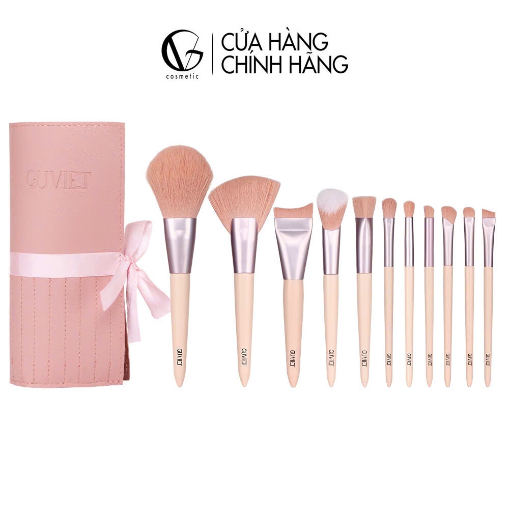 [KOL] Bộ Cọ Trang Điểm Cá Nhân GUVIET 11 Cây Màu Hồng Kèm Túi Da Đựng Cùng Màu 300gr | BigBuy360 - bigbuy360.vn