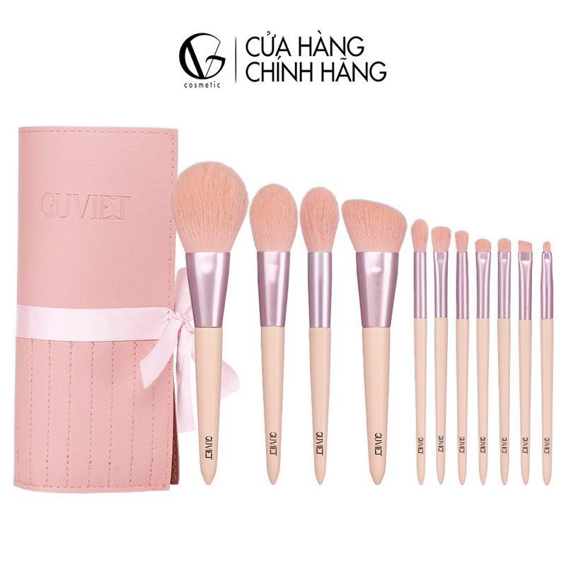 [KOL] Bộ Cọ Trang Điểm Cá Nhân GUVIET 11 Cây Màu Hồng Kèm Túi Da Đựng Cùng Màu 300gr | BigBuy360 - bigbuy360.vn