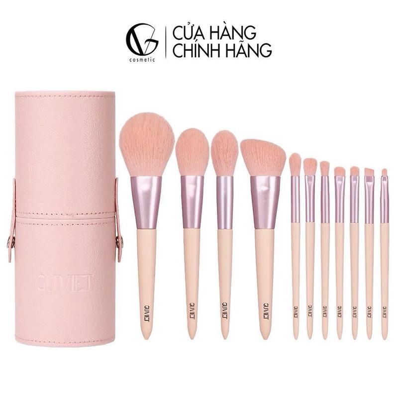 [KOL] Bộ Cọ Trang Điểm Cá Nhân GUVIET 11 Cây Màu Hồng Kèm Túi Da Đựng Cùng Màu 300gr | BigBuy360 - bigbuy360.vn