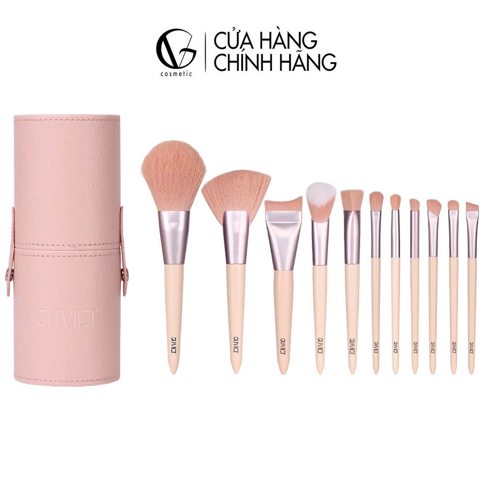 [KOL] Bộ Cọ Trang Điểm Cá Nhân GUVIET 11 Cây Màu Hồng Kèm Túi Da Đựng Cùng Màu 300gr | BigBuy360 - bigbuy360.vn