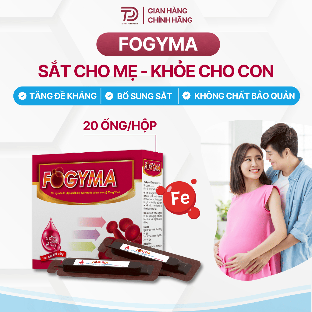 Fogyma sắt nước hữu cơ cho mẹ bầu, sắt cho mẹ sau sinh | Sắt hữu cơ cho bé vị dễ uống hộp 20 ống