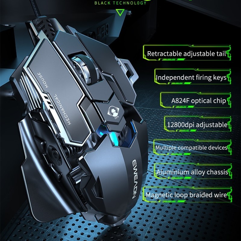 Chuột Cơ Gaming MK500 RGB 12800DPI – Chuột Chơi Game E-Sport Có Dây USB, 9 Nút Macro, Chip Game Cao 