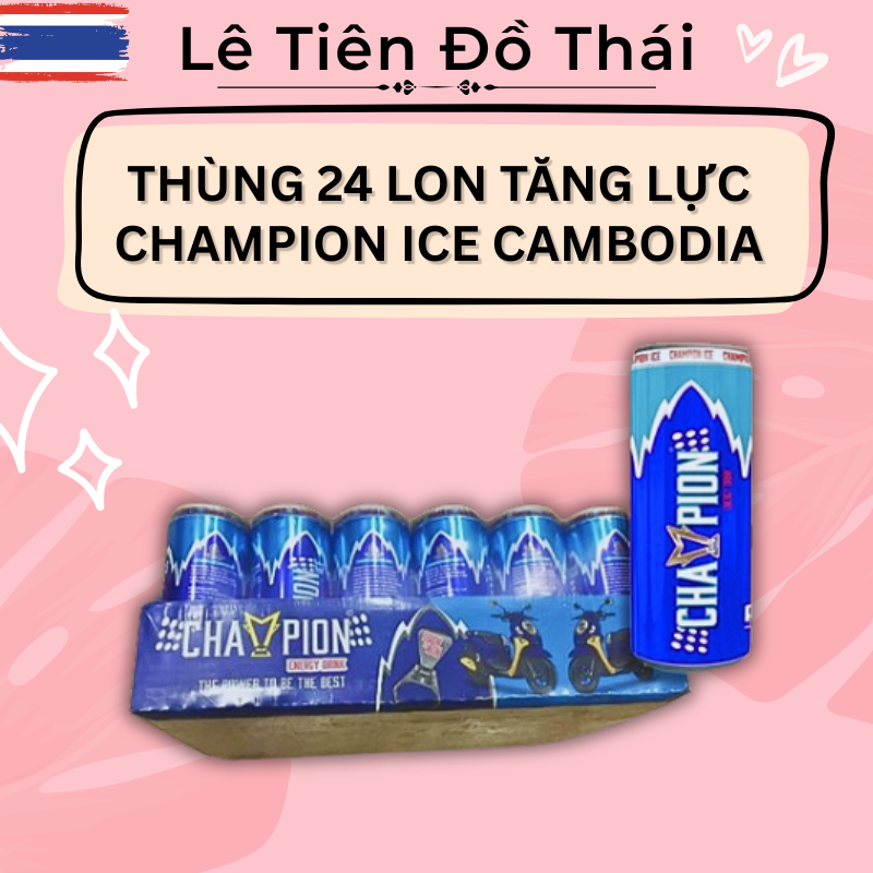Thùng 24 Lon 250ml Nước Tăng Lực Champion ICE Xanh Dương Cambodia
