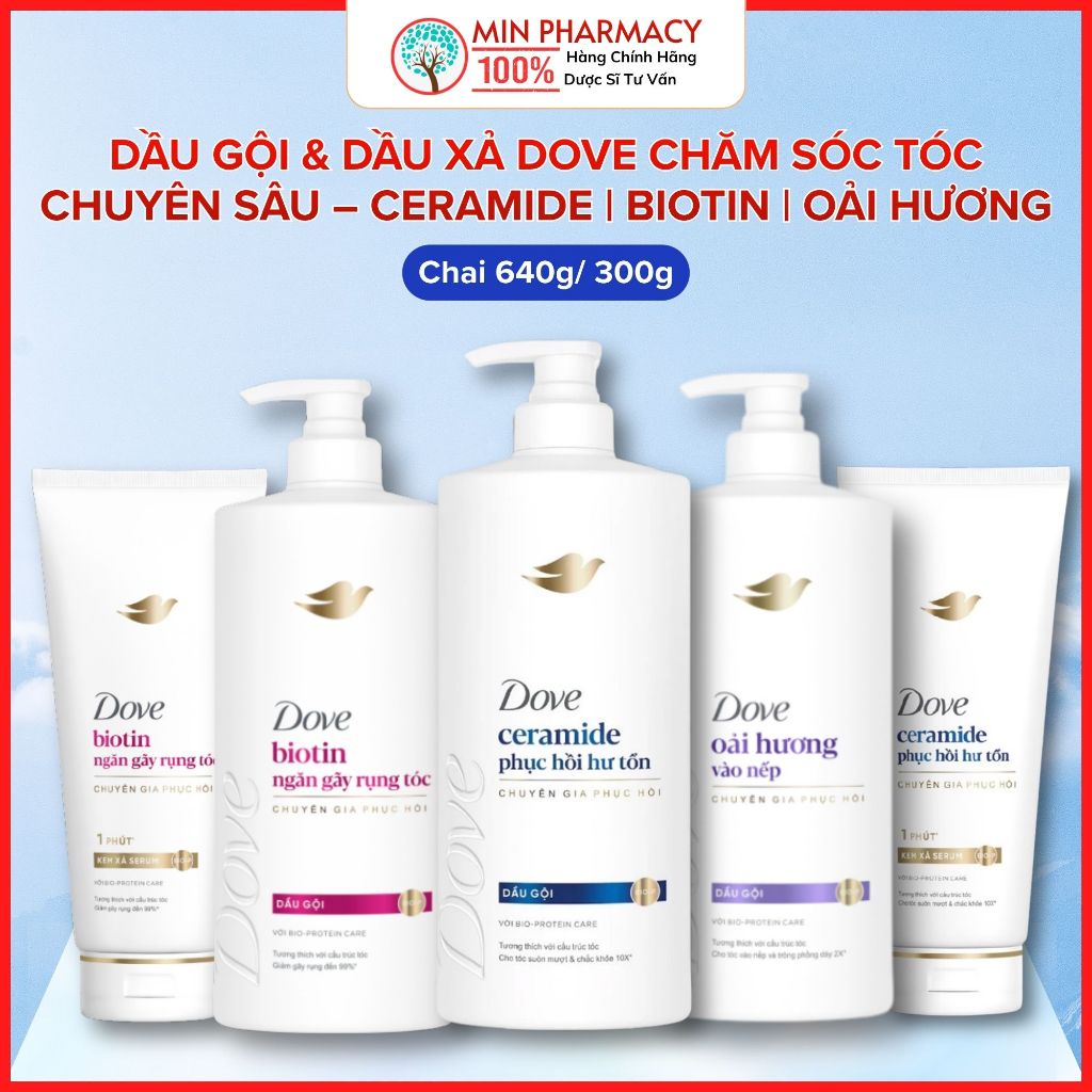 Dầu Gội & Dầu Xả Dove Chăm Sóc Tóc Chuyên Sâu – Ceramide | Biotin | Oải Hương