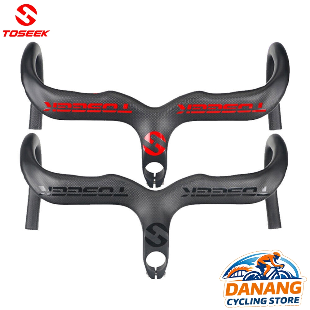 Ghi Đông Cong Liền Pô Tăng Xe Đạp Carbon TOSEEK 420mm – Cỡ 90/100mm