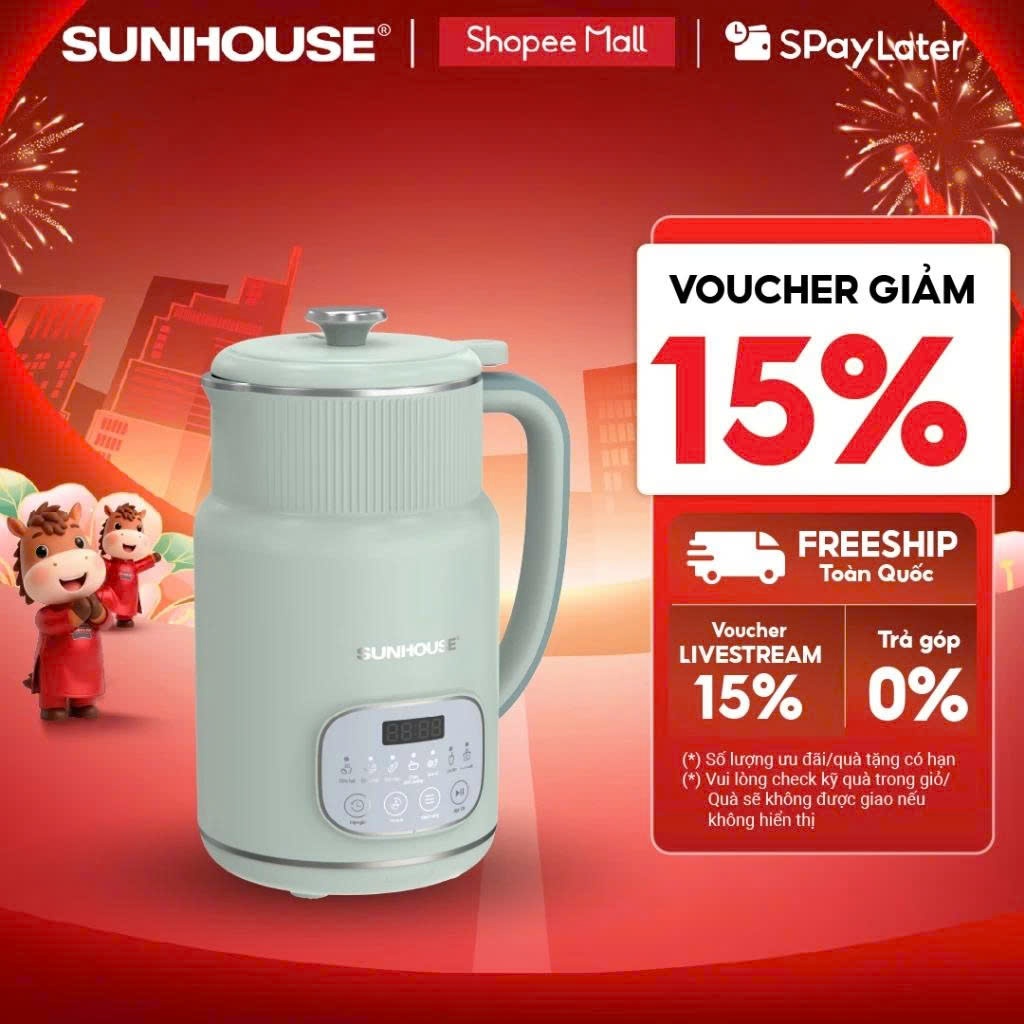 Máy Làm Sữa Hạt Đa Năng Sunhouse SHD5260 – 800ml – Cối 2 lớp – Lưỡi dao kép 8 cánh – Hẹn giờ nấu thông minh