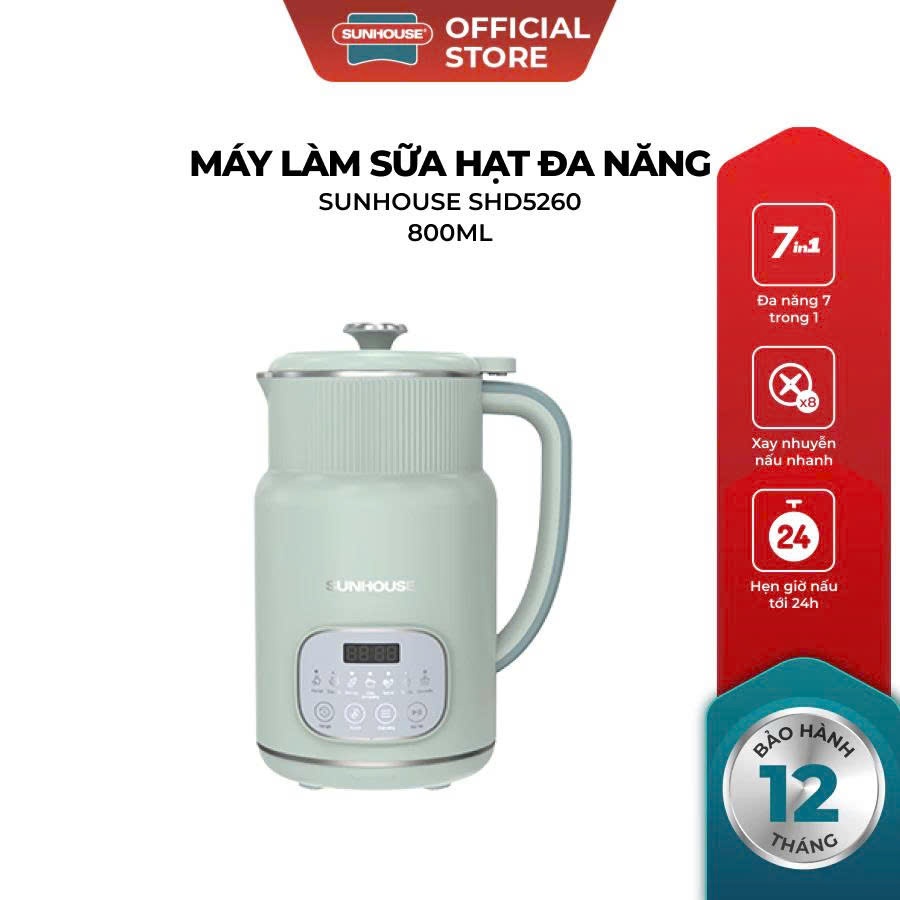 Máy Làm Sữa Hạt Đa Năng Sunhouse SHD5260 SHD5261 – 800ml – Cối 2 lớp – Hẹn giờ nấu thông minh | BigBuy360 - bigbuy360.vn