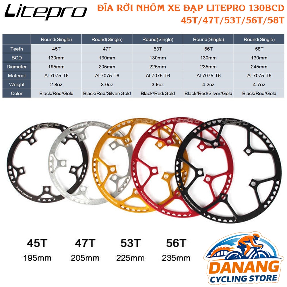 Đĩa Rời Nhôm Xe Đạp LITEPRO 130BCD 45T/47T/53T/56T/58T