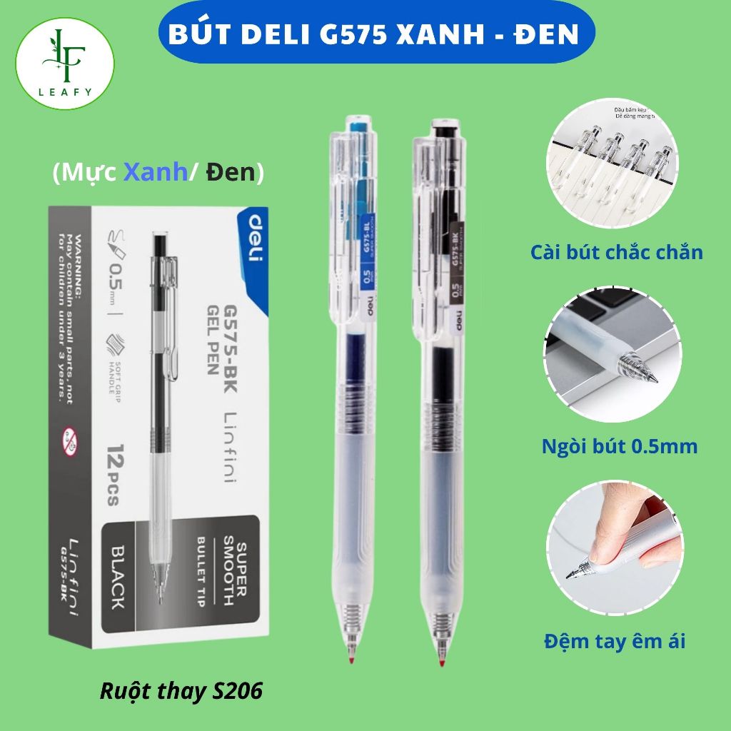 (12c) Bút bi nước mực gel Deli A575 ngòi 0.5mm có ngòi thay thế S206 - Leafy Moment