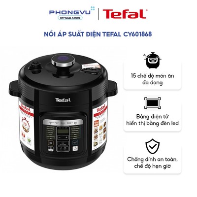 Nồi Áp Suất Điện Tefal CY601868 6L - Công Suất 1000W, 15 Chế Độ, Lòng Nồi Gang 5 Lớp - Bảo Hành 24T