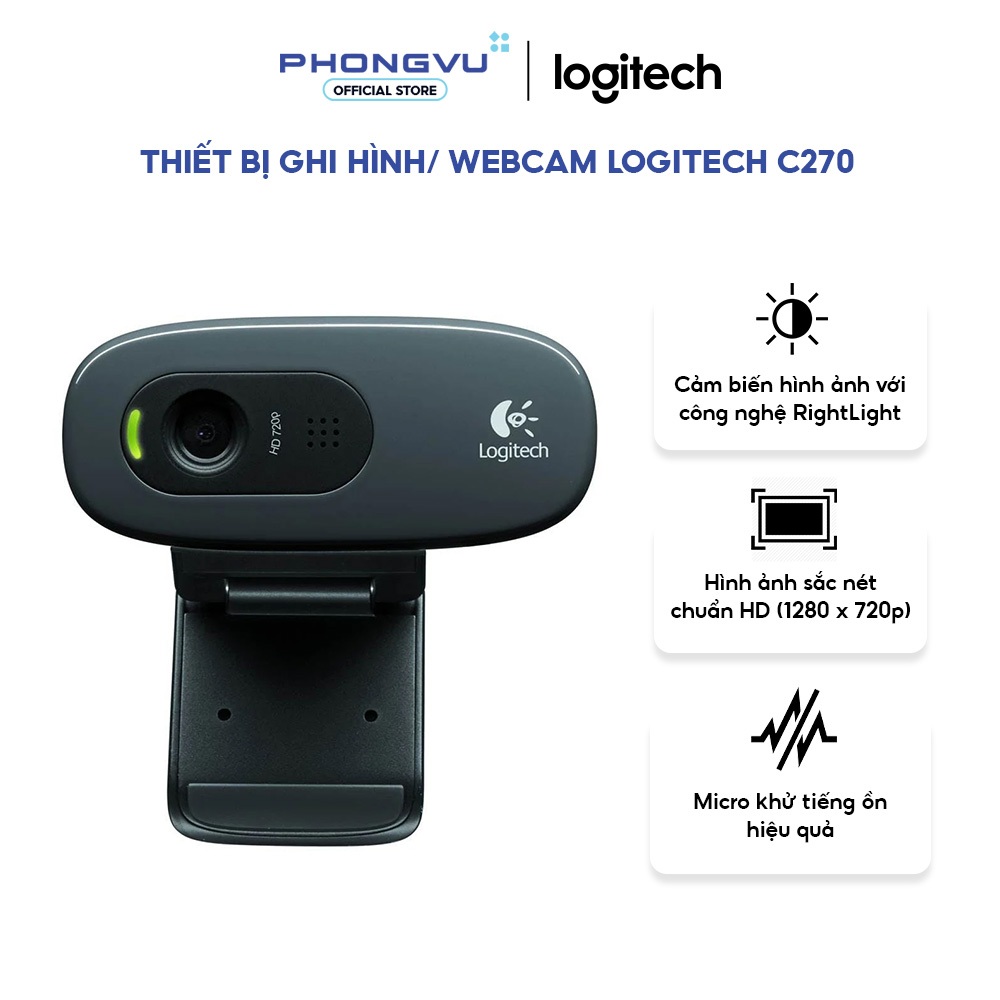 Webcam Logitech C270 HD 720p - Micro Khử Tiếng Ồn - Tự Động Chỉnh Sáng - Bảo Hành 24 Tháng