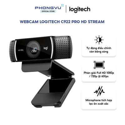 Webcam Logitech C922 Pro HD Stream - Full HD 1080p - 60fps - Lấy nét tự động - Bảo hành 12 tháng