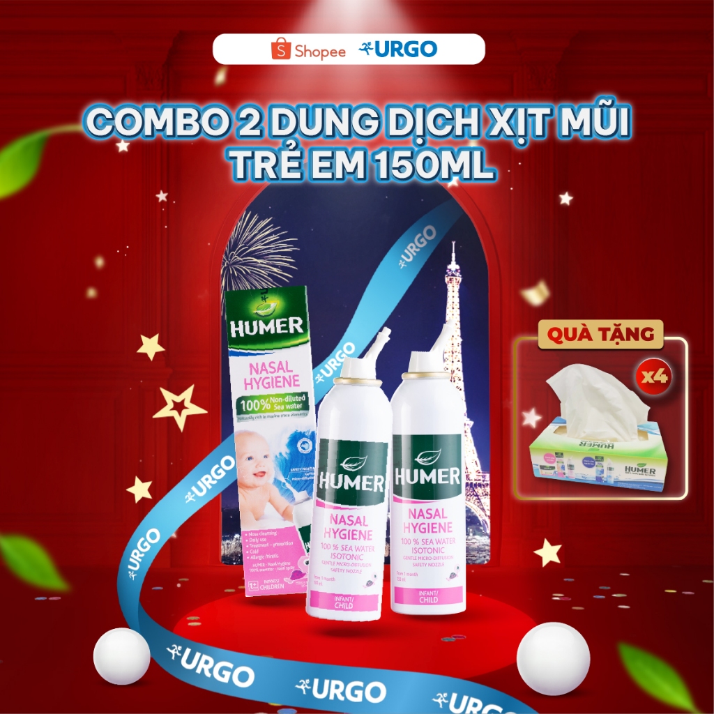 Combo 2 Chai Xịt Mũi Humer Nasal Hygiene Vệ sinh Khoang Mũi Hằng Ngày Cho Trẻ sơ sinh Trẻ Em (150ml)