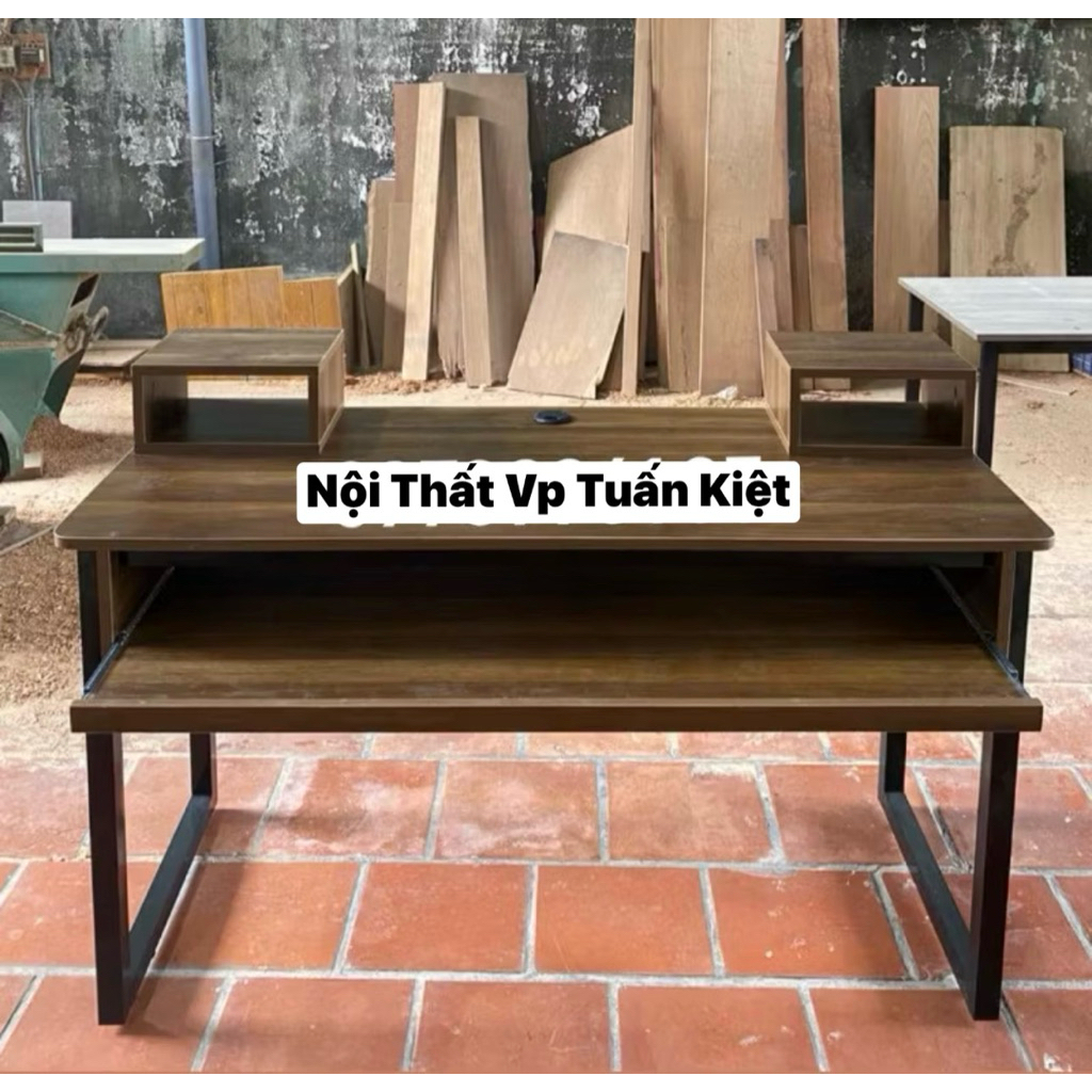 BÀN LÀM VIỆC BÀN CÓ NGĂN KÉO TRƯỢT BỎ ĐÀN KÈM KỆ LOA (hình thật )