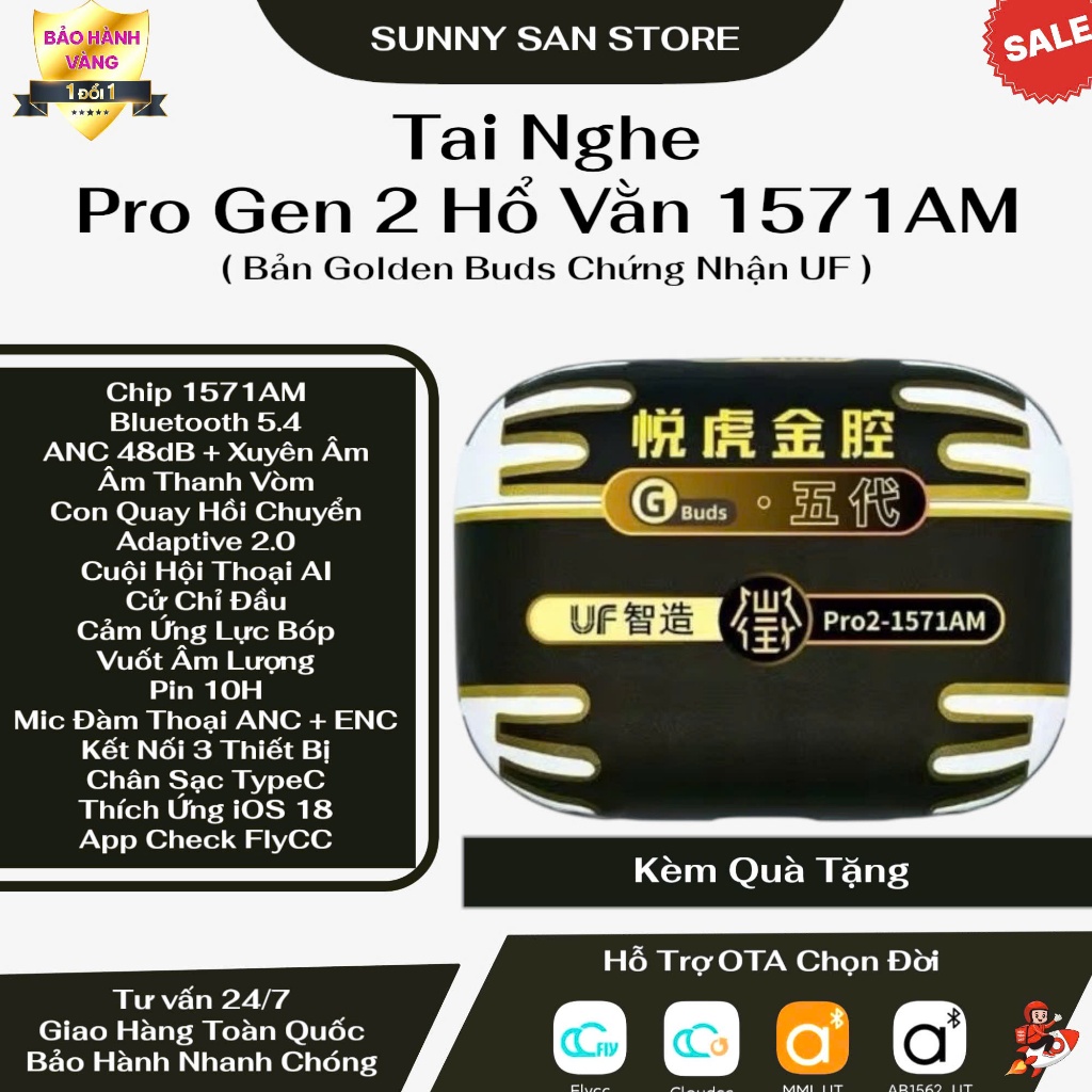 [ Golden Buds ] Tai Nghe Bluetooth Pro 2 1571AM Hổ Vằn ( Bản UF ) ANC 48dB - Pin 8H