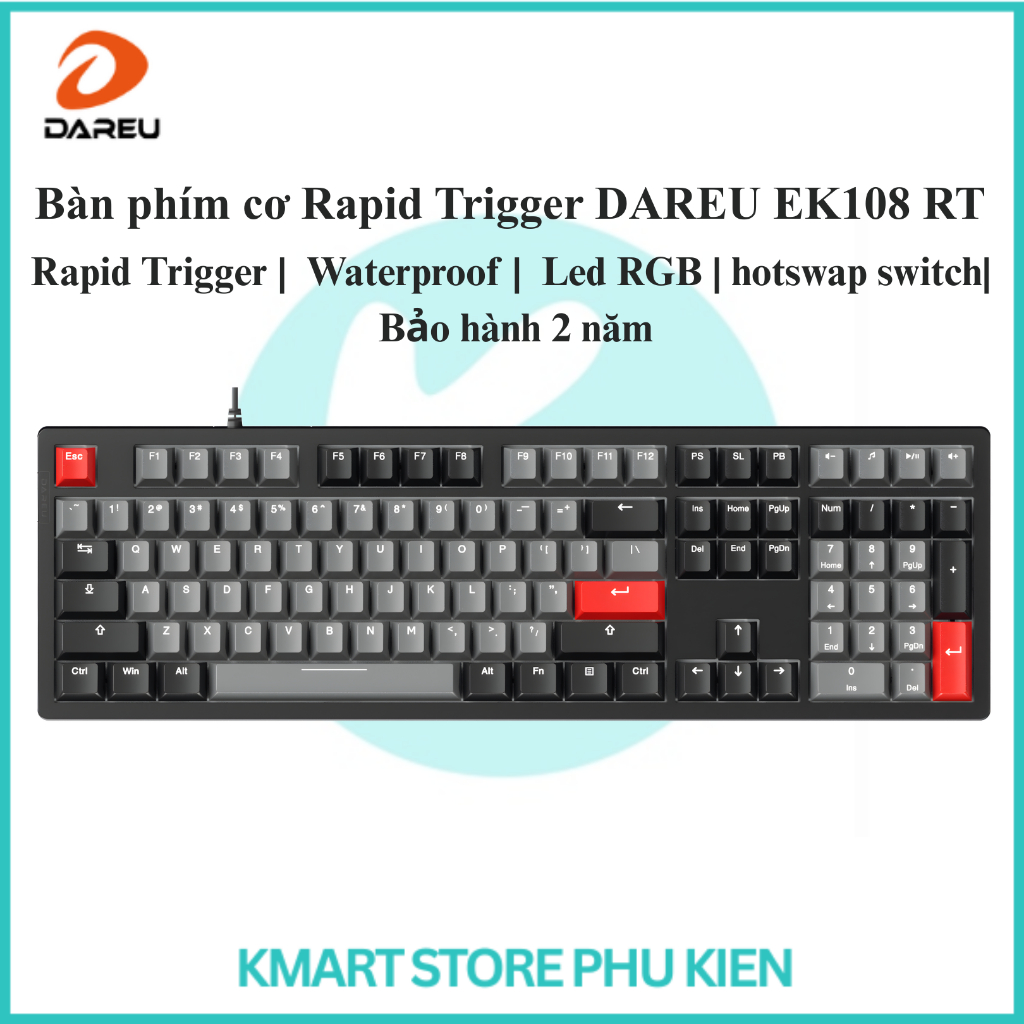 Bàn phím cơ Rapid Trigger DAREU EK108 RT | Rapid Trigger |  Waterproof |  Led RGB | hotswap switch| 