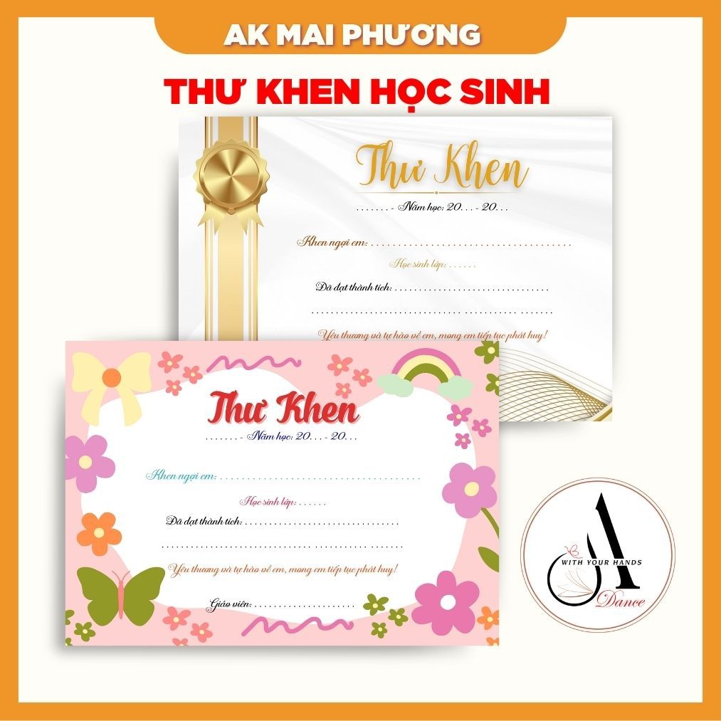 COMBO 50 / 100 Thư khen mix đủ mẫu - khổ A5 - giấy chuyên viết bút máy