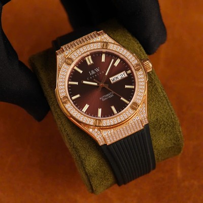 Đồng hồ nam chính hãng I&W Canrival 55851G3-S12 Viền vàng, Kính sapphire,chống nước 50m,máy cơ Automatic,dây cao su