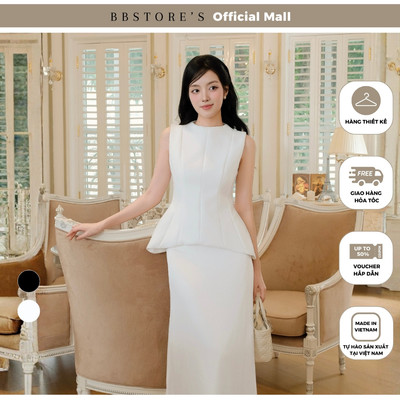 BBSTORE'S Áo Kiểu Tiệc Peplum Cổ Tròn Vạt Cong Gold Tằm Xịn -  AAB05B
