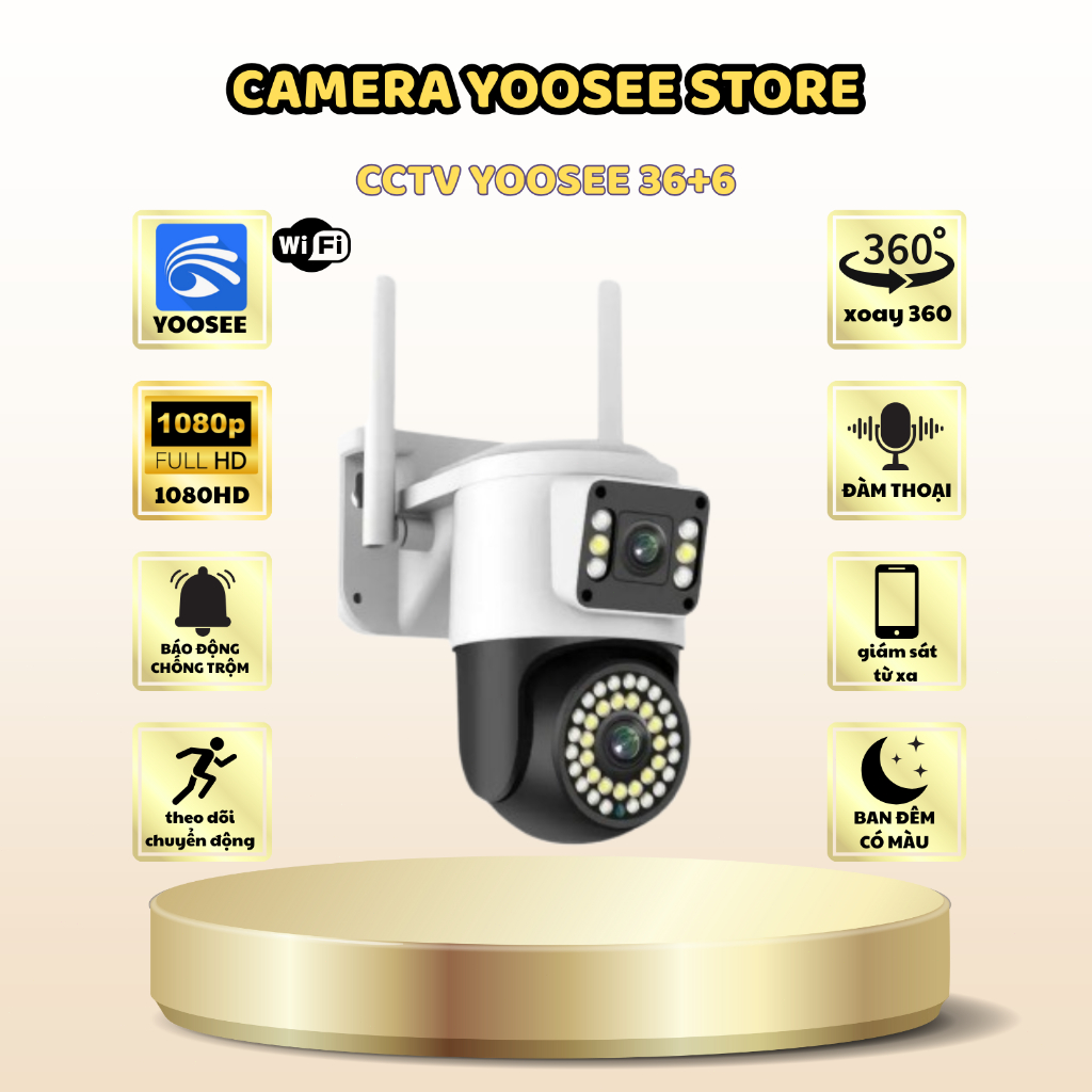 YOOSEE WiFi CCTV Camera 36+6 , CCTV không thấm nước camera wifi xoay 360 độĐàm Thoại 2 Chiều, Phát Hiện Chuyển Động