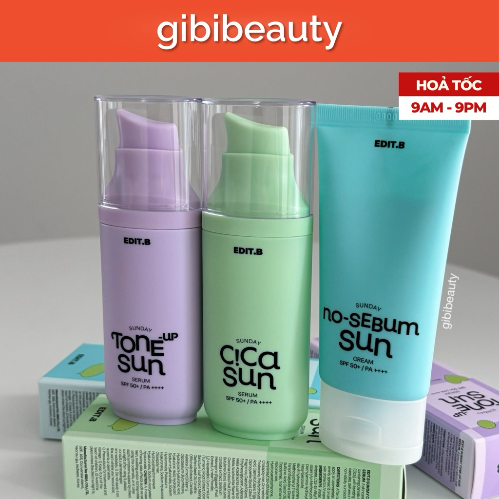 Kem chống nắng thuần chay EDIT.B Sunday Sun Cream (Tone Up/Cica/No Sebum)