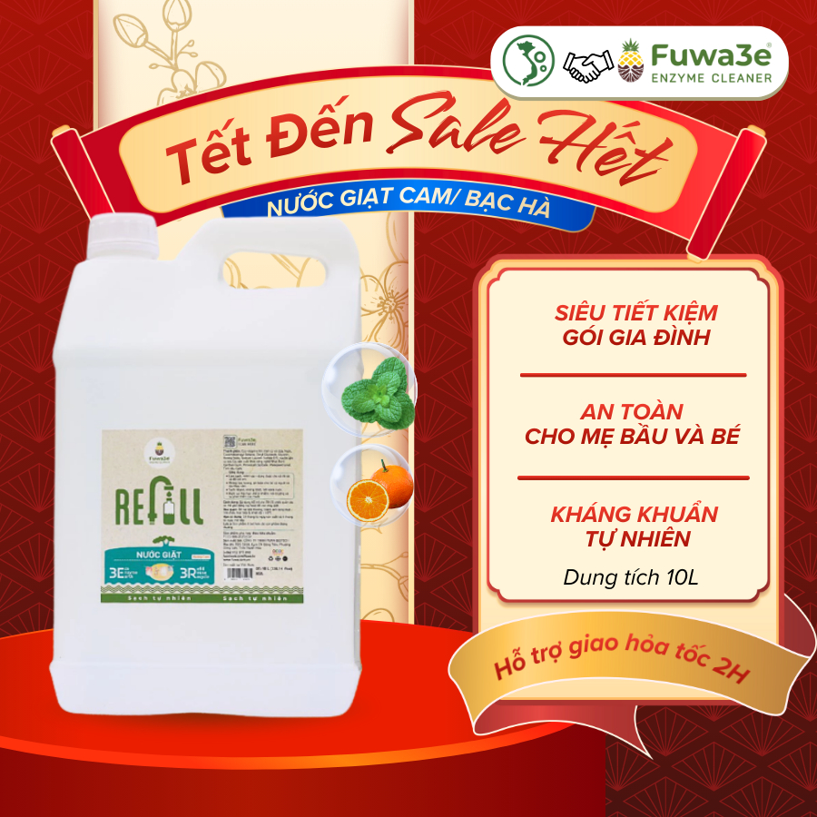 Can Giặt Fuwa3e Refill 10L Chiết Xuất Enzyme Sinh Học Giặt Quần Áo Cho Bé Đồ Lót