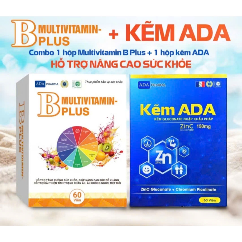 Combo VITAMIN BPLUS và KẼM ADA (hộp 60 viên) Tăng cường sức khỏe,bồi bổ cơ thể,phòng bệnh...