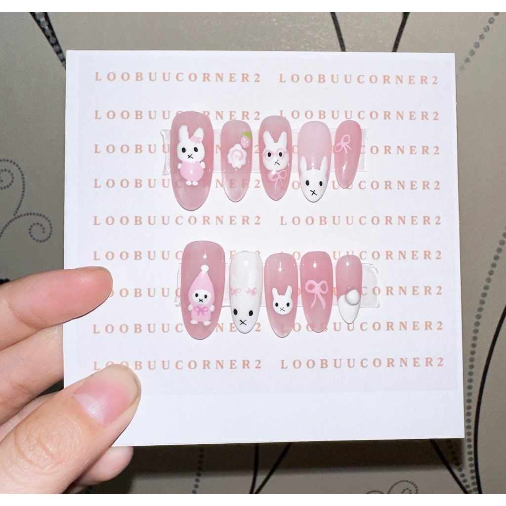 Nailbox Handmade Vẽ Tay Cute Mèo Đen Tone Xanh | Press On Nails Dễ Thương | Full Size