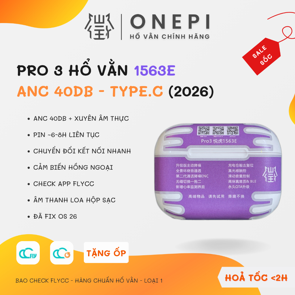 [ Pro 3 1563E ] Tai Nghe Bluetooth Hổ Vằn 1563E, Chống Ồn ANC 40DB - Xuyên Âm - Tăng Giảm Âm Lượng