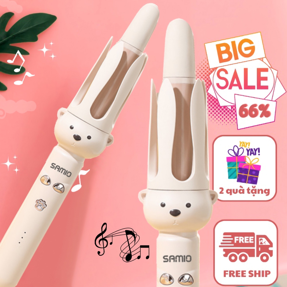 Máy Uốn Tóc Xoăn Tự Động Hình Gấu Cute Có Tín Hiệu Báo Trục Uốn 28mm với 5 cổng ion âm, Máy Uốn Xoăn Tạo Kiểu Tiện Lợi