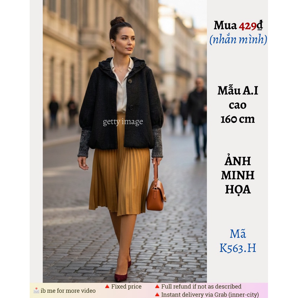 Dá 4️⃣2️⃣9️⃣ [2hand Nhật] Áo khoác dạ cừu phối mohair, cổ bèo, cúc ẩn, tay phồng, màu đen kim tuyến,