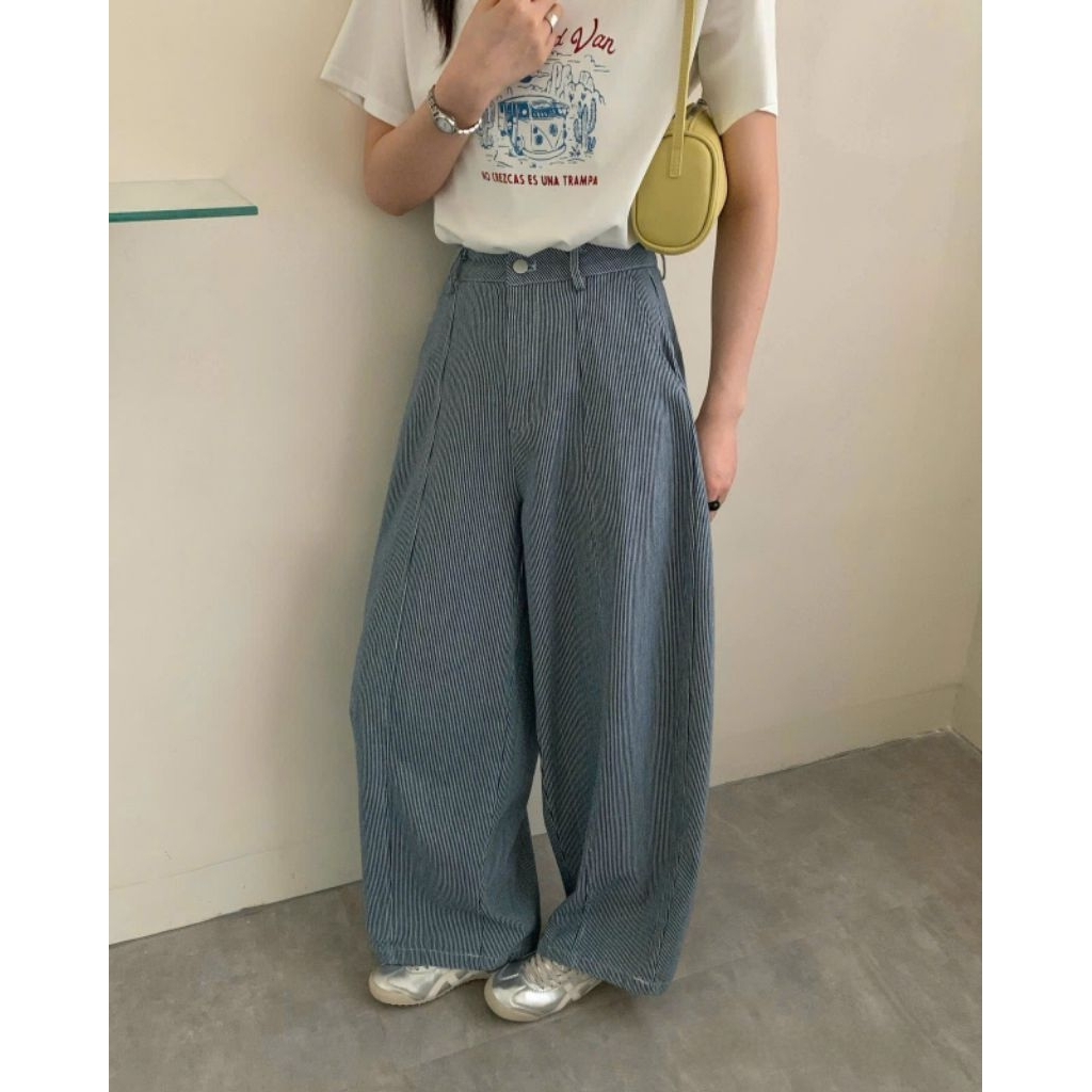 𝚙𝚎𝚛𝚜𝚎𝚊 Quần jean kẻ xanh form baggy, quần jean baggy nữ PE6901