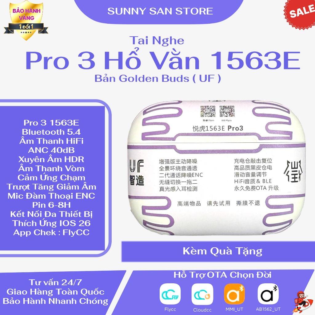 [ Pro 3 1563E ] Tai Nghe Hổ Vằn Pro 3 1563E Bản UF/SW - ANC 40dB - Pin 8H