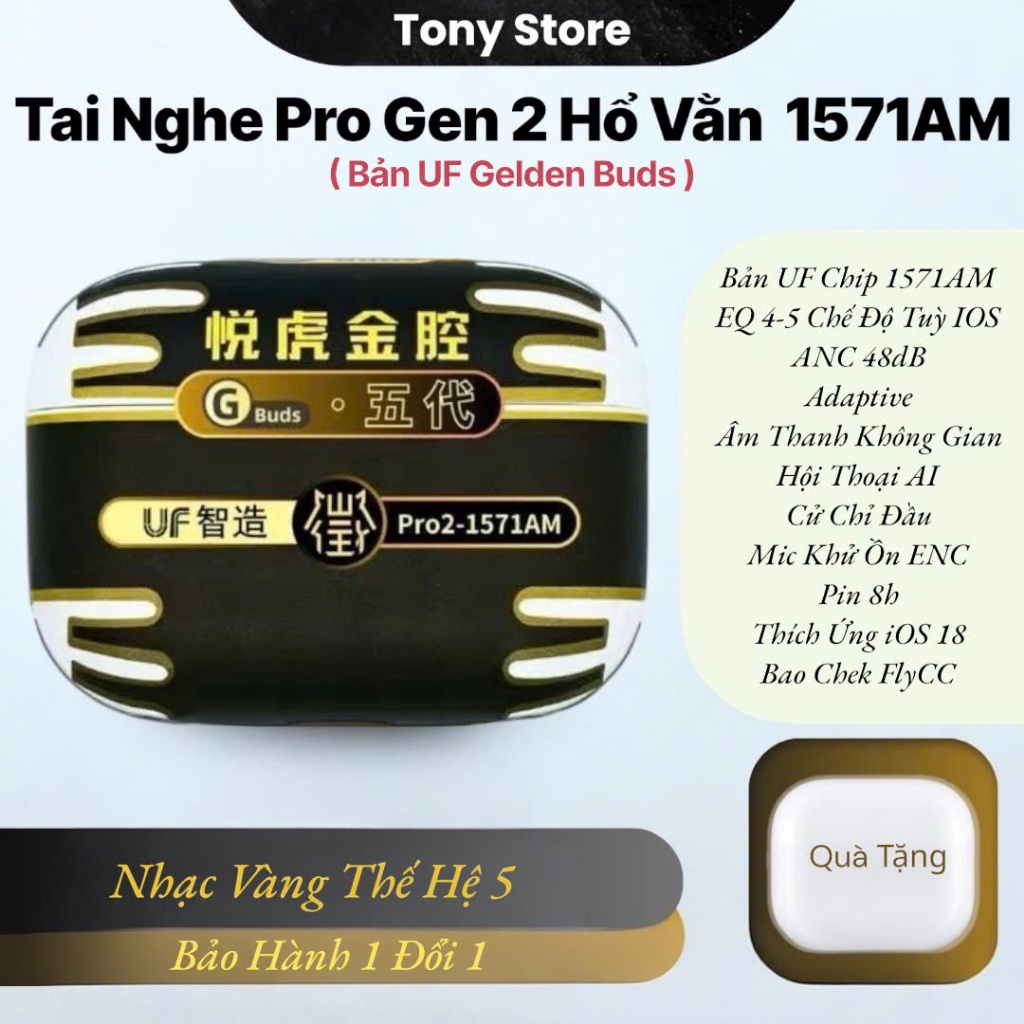 [ Bản UF ] Tai Nghe Bluetooth Pro 2 1571AM Hổ Vằn - Chống Ồn 48DB - Xuyên Âm - Âm Vòm Pin 8H