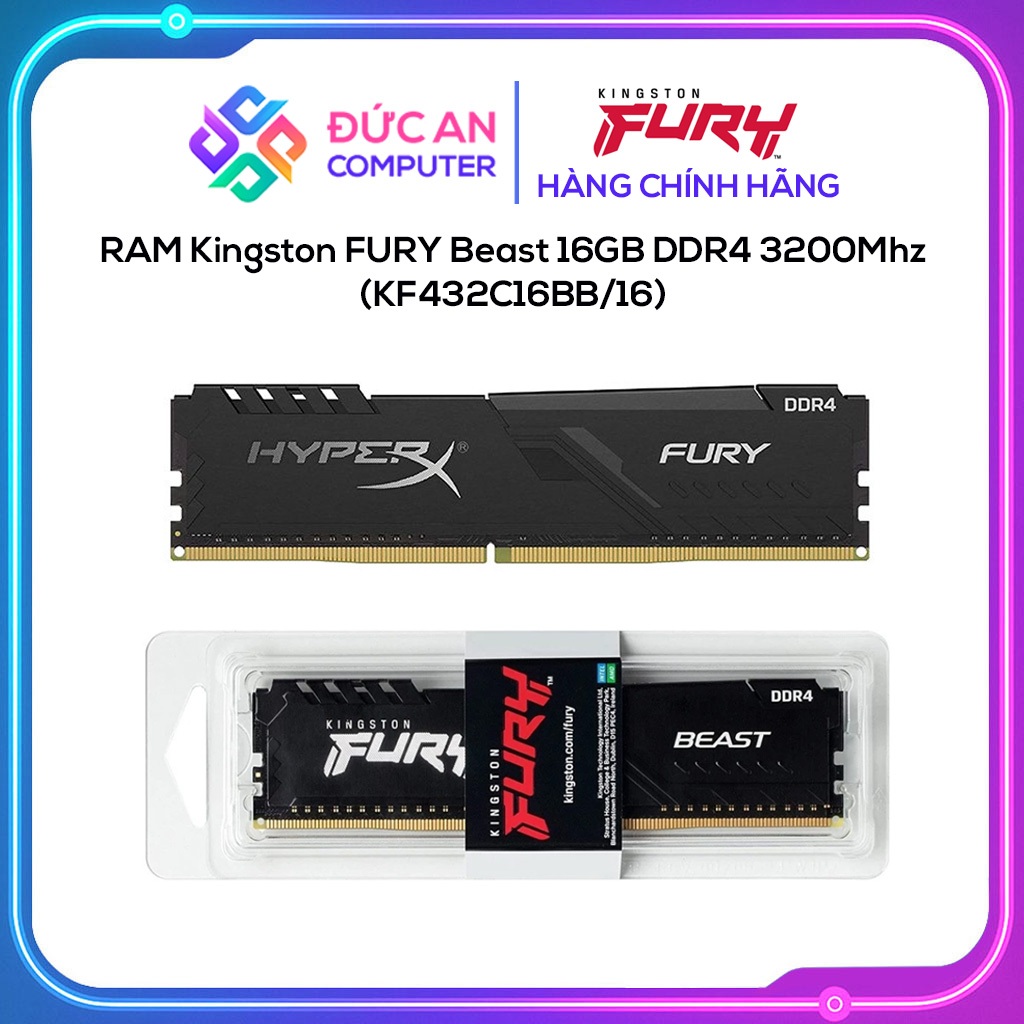 Ram PC Kingston Fury 16GB DDR4 3200MHz C16 Beast Black (KF432C16BB/16)