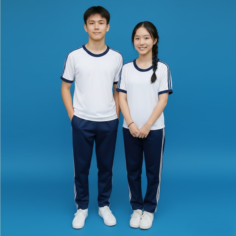Bộ Thể Dục Học Sinh Nam Nữ Unisex – Áo + Quần 2/3 Sọc – Thun Thể Thao Co Giãn 4 Chiều – Jadiny