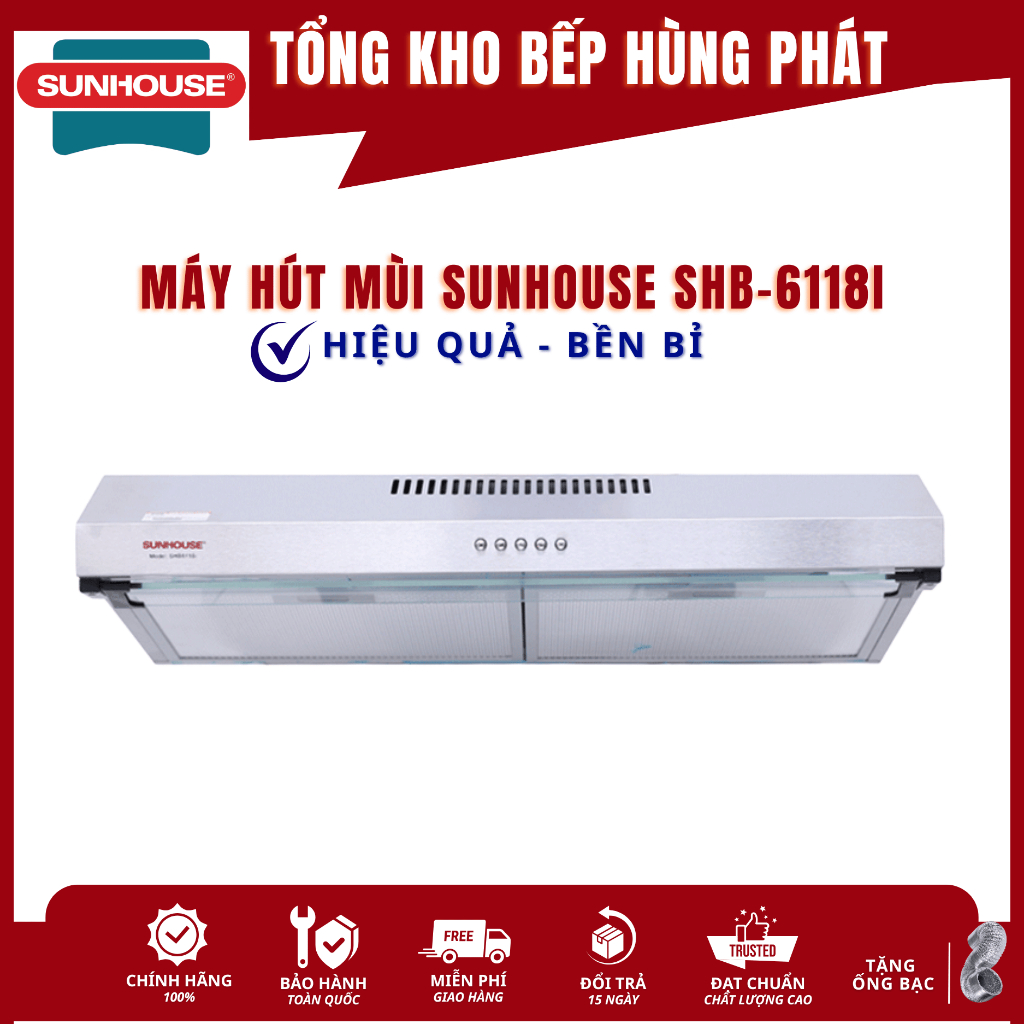 Máy Hút Mùi SUNHOUSE SHB-6118I, Hiệu Quả, Bền Bỉ, Bảo Hành 3 Năm