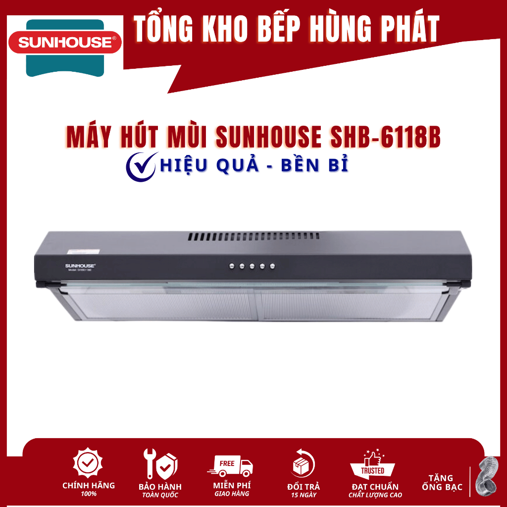 Máy Hút Mùi SUNHOSUE SHB-6118B, Hiệu Quả, Bền Bỉ, Bảo Hành 3 Năm