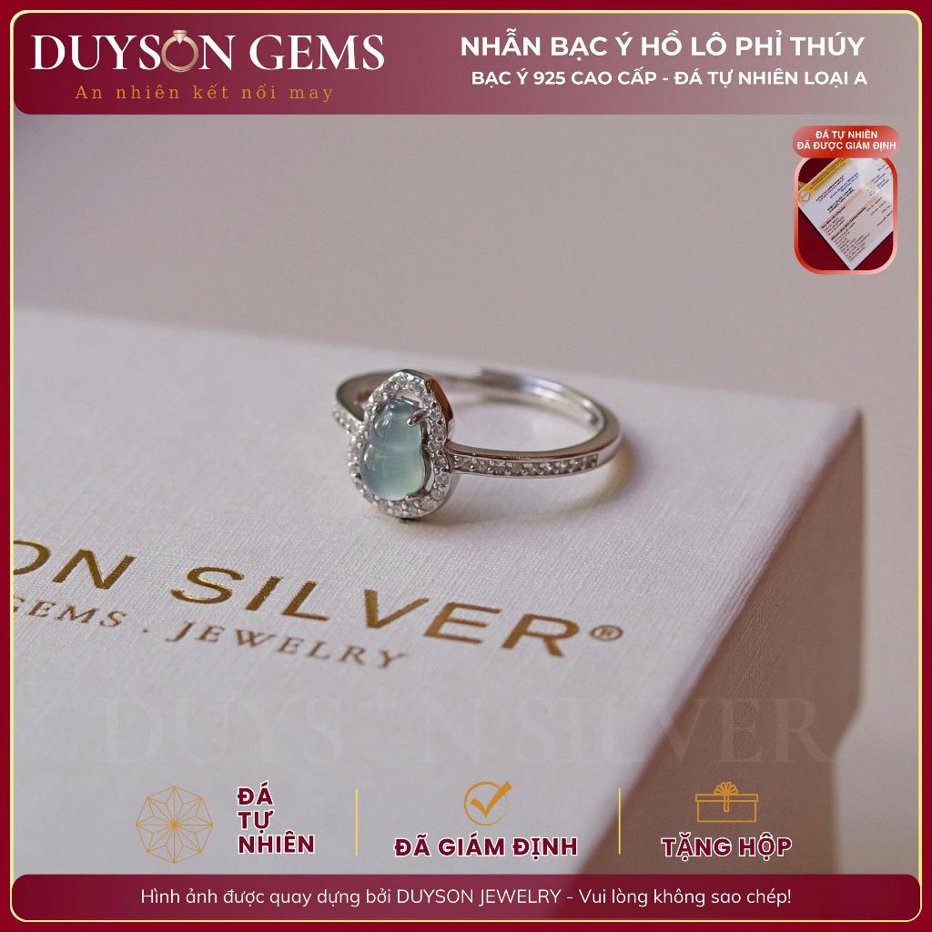 Nhẫn ngọc phỉ thúy tự nhiên Type A hình hô lô màu Lam Thiên Không - bạc 925 Freesize Duyson Gem