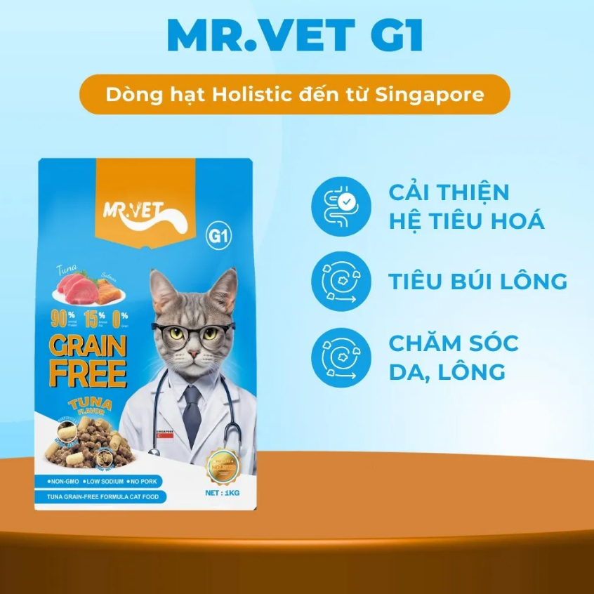 Hạt Mix Thịt Sấy Mr.Vet G1 Không Ngũ Cốc Cho Mèo Mọi Độ Tuổi Mix Topping 1kg