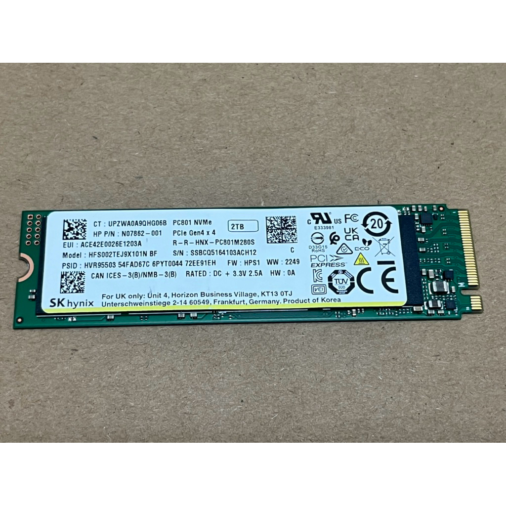 Bán SSD Nvme Hynix PC801  M2 2280 PCIe 2TB 2000GB  Gen 4*4 có Dram HFS002TEJ9X101N  sức khỏe 100% dù
