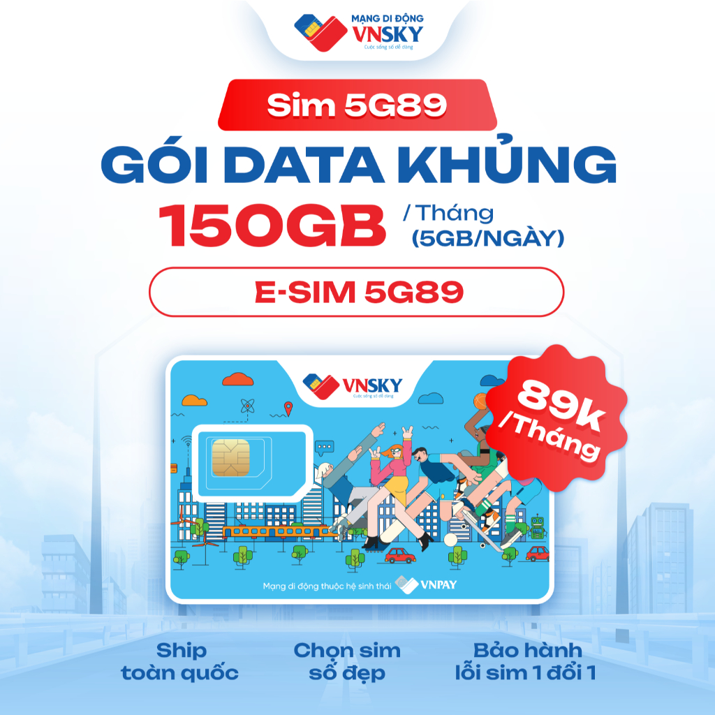 [NHẬN ESIM NHANH 30P] ESIM 5G VNSKY 5G79 5G89 5G99 5G109 5G119 Data 9GB/Ngày + FREE 100 Phút Gọi Nội