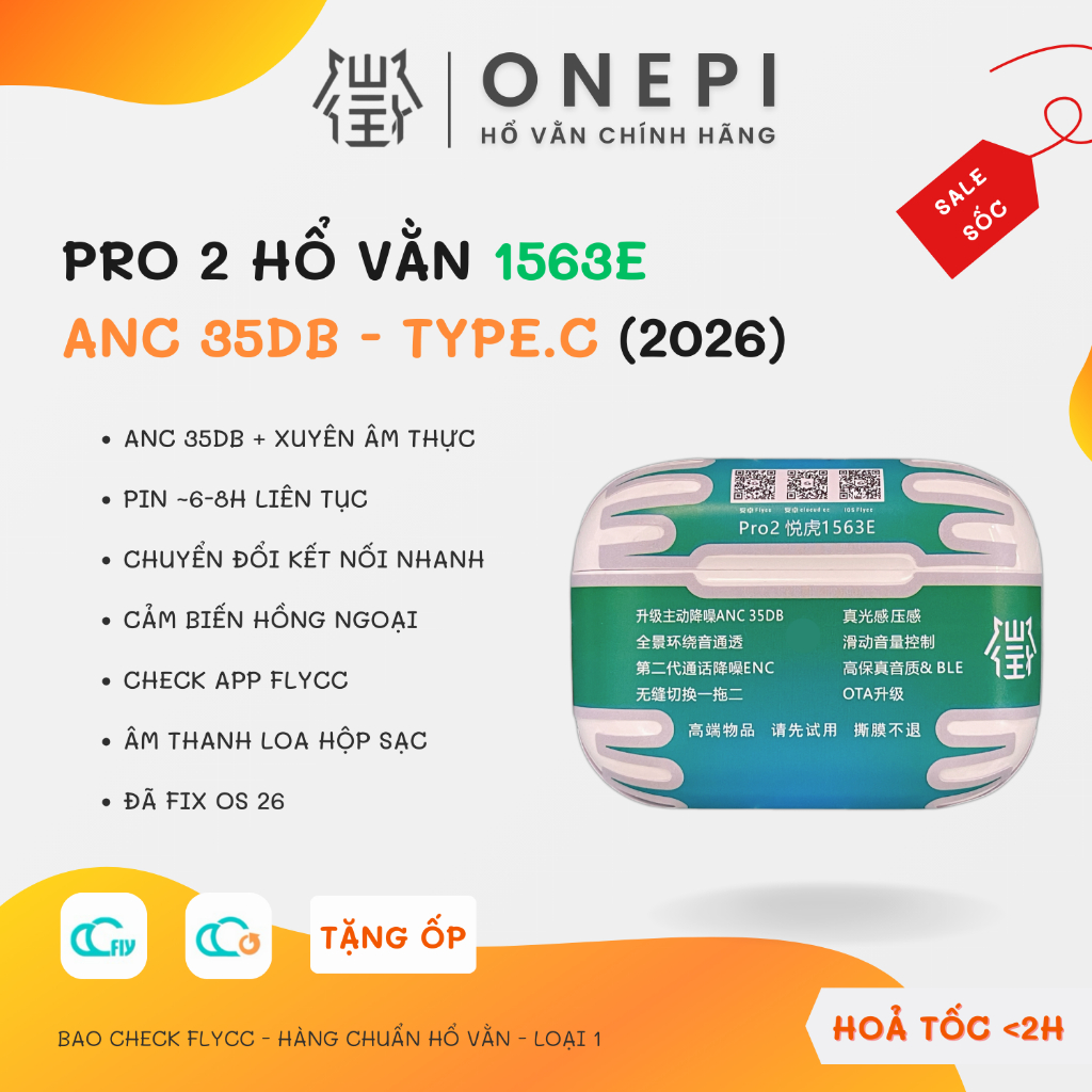 [ Pro 2 1563E ] Tai Nghe Bluetooth Hổ Vằn 1563E Chống Ồn ANC 35DB - Xuyên Âm - Tăng Giảm Âm Lượng