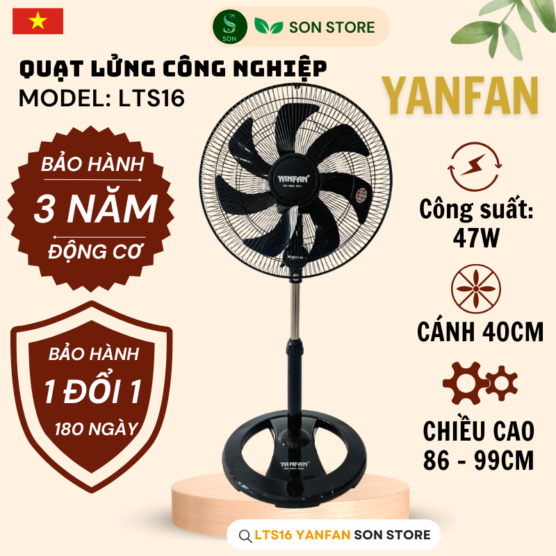 Quạt Lửng Công Nghiệp LTS16 YANFAN -  47W Động Cơ Dây Đồng 100% - 7 Cánh 400mm