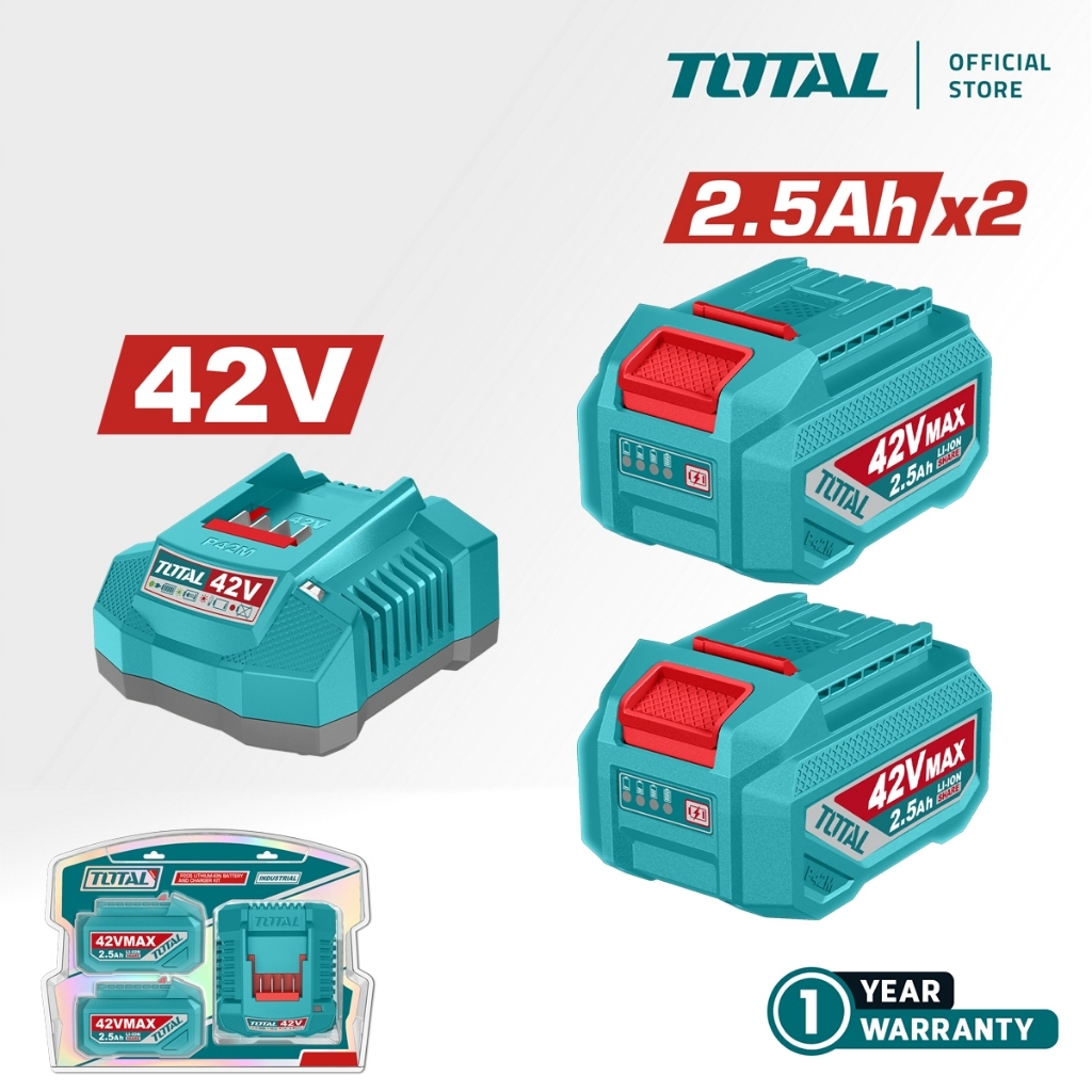 ( HỎA TỐC ) Bộ 2 pin Lithium 42V/ 2.5Ah và 1 sạc 42V - TOTAL - TFBCPM25221 - CHÍNH HÃNG