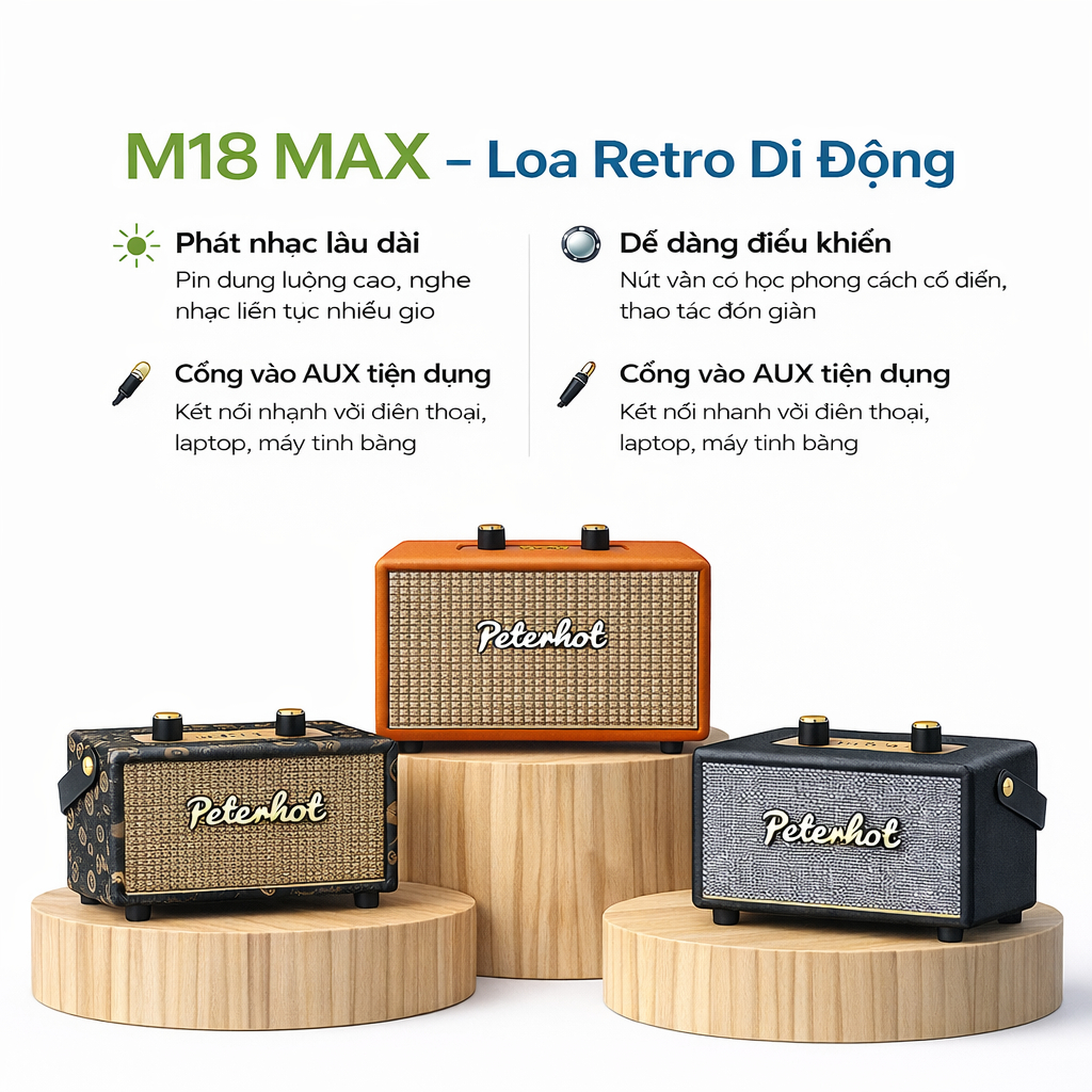 Loa Bluetooth M18 Công Suất Lớn Bass Siêu Trầm Loa Di Động Cầm Tay Cao Cấp PKMALL