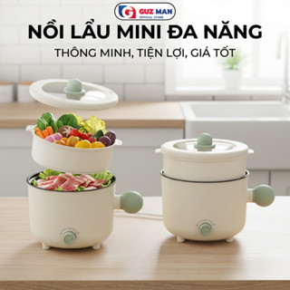 Nồi lẩu điện mini chống dính kèm khay hấp Dung tích1,8L Công suất 600W tiện lợi