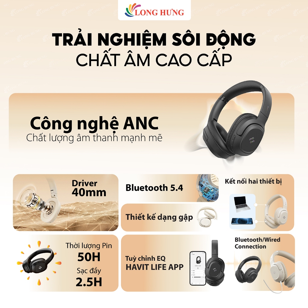 Tai nghe chụp tai Bluetooth Havit LIFE 02H H612BT Pro - Hàng chính hãng | BigBuy360 - bigbuy360.vn